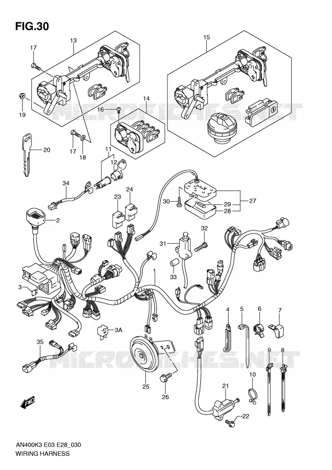 WIRING HARNESS (MODEL K3/K4) Suzuki SCOOTER 400 BURGMAN 2006  AN400SK6(E3/E28)