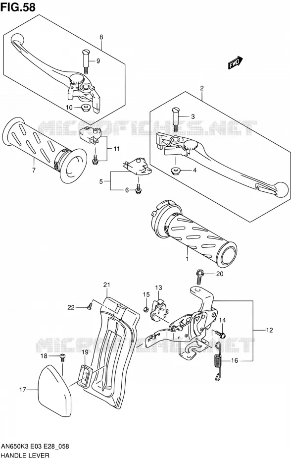 HANDLE GLIP - LEVER (MODELE K3/K4) Suzuki SCOOTER 650 BURGMAN 2004  AN650K4(E03,E28,E33)