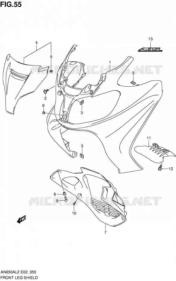FROM LEG SHIELD Suzuki SCOOTER 650 BURGMAN 2012  AN650AL2(E02)