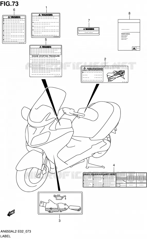 LABEL (AN650AL2 E02) Suzuki SCOOTER 650 BURGMAN 2012  AN650AL2(E02)