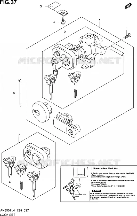 LOCK SET Suzuki SCOOTER 650 BURGMAN 2014  AN650Z L4 (E38)