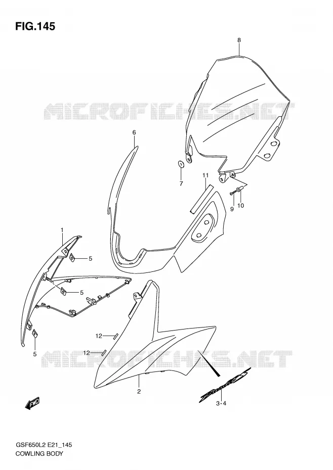 FAIRING (GSF650SAL2 E21) Suzuki MOTO 650 BANDIT 2012  GSF650AL2(E21)