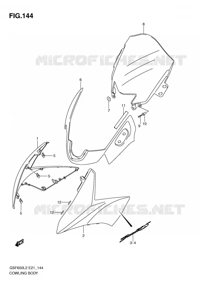 FAIRING (GSF650SUL2 E21) Suzuki MOTO 650 BANDIT 2012  GSF650UL2(E21)
