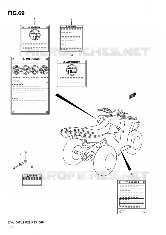LABEL (LT-A400FZL2 P28) Suzuki QUAD 400 KINGQUAD 2012  LT-A400FZL2(P28)