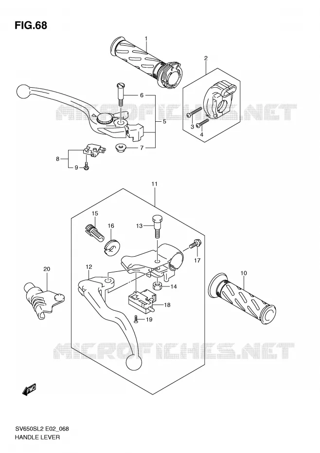 LEVERS - HANDGRIPS (SV650SUL2 E24) Suzuki MOTO 650 SV 2012  SV650SAL2(E02)