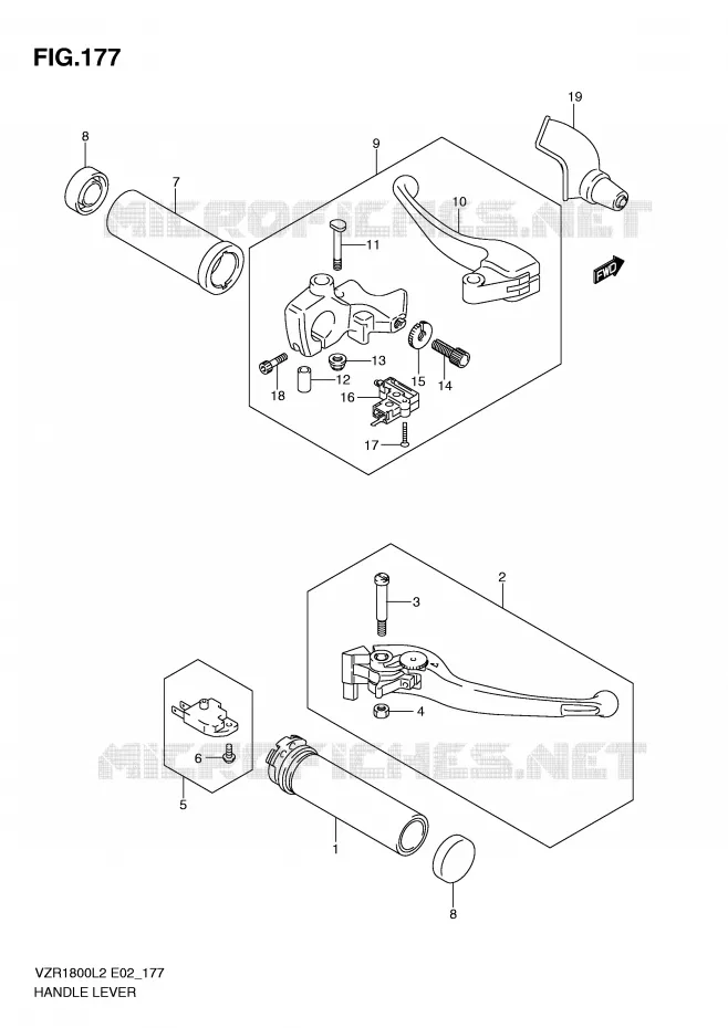 LEVERS - HANDGRIPS (VZR1800L2 E02) Suzuki MOTO 1800 INTRUDER 2012  VZR1800L2(E02)