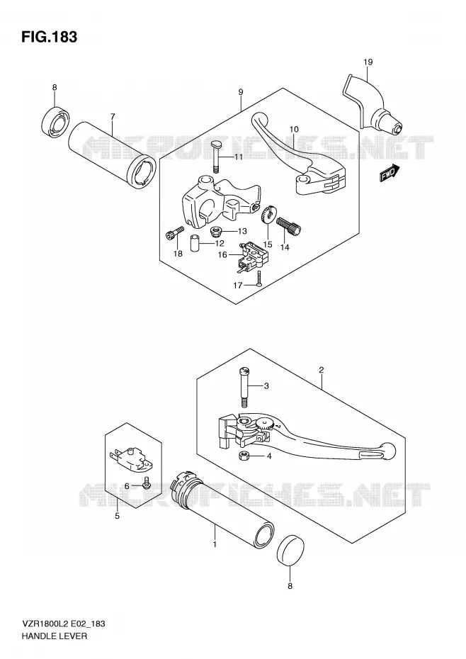 LEVERS - HANDGRIPS (VZR1800ZL2 E19) Suzuki MOTO 1800 INTRUDER 2012  VZR1800L2(E02)