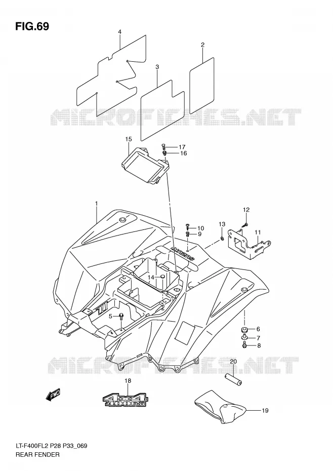 REAR FENDER (LT-F400FZL2 P33) Suzuki QUAD 400 KINGQUAD 2012  LT-F400FL2(P28)