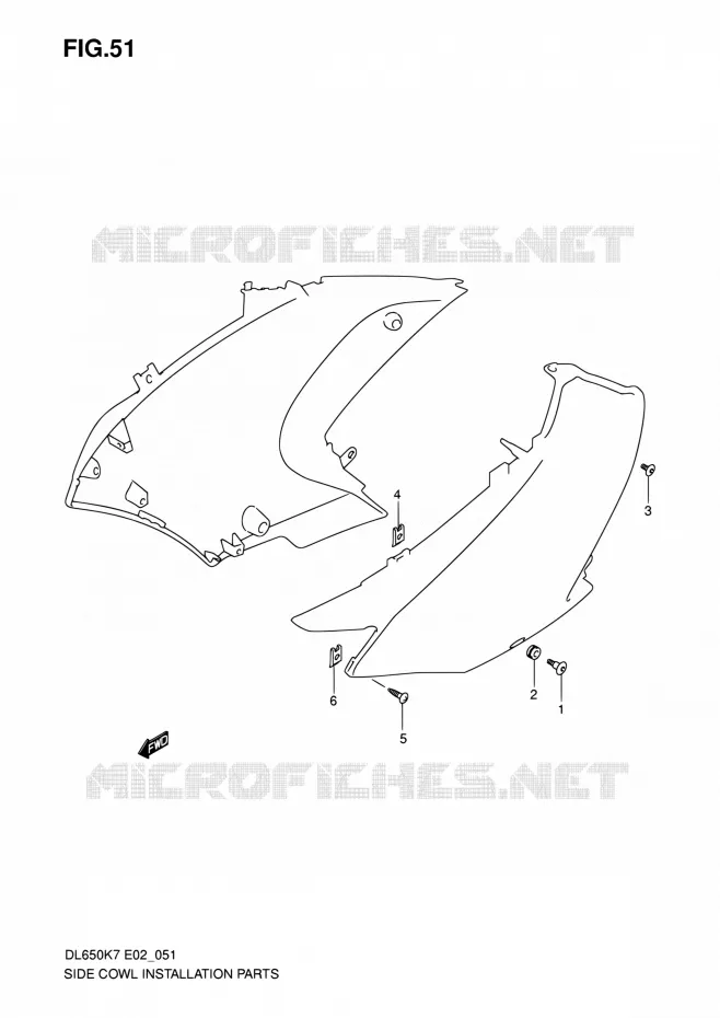 SIDE COWL INSTALLATION PARTS Suzuki MOTO 650 V-STROM 2007  DL650 K7 (E02,E19,E24)