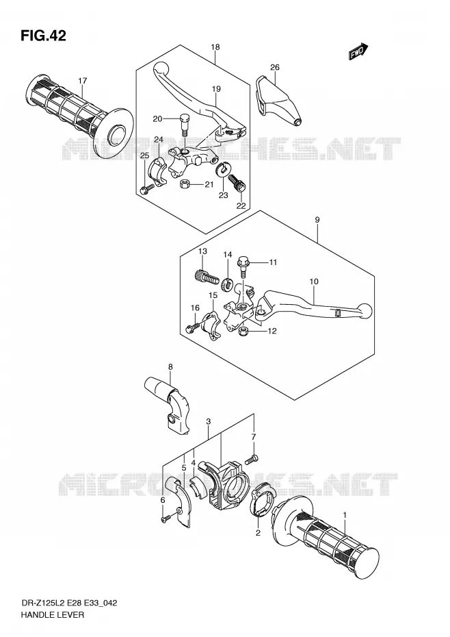 LEVERS - HANDGRIPS (DR-Z125L2 E33) Suzuki MOTO 125 DR-Z 2012  DR-Z125L2(E28)