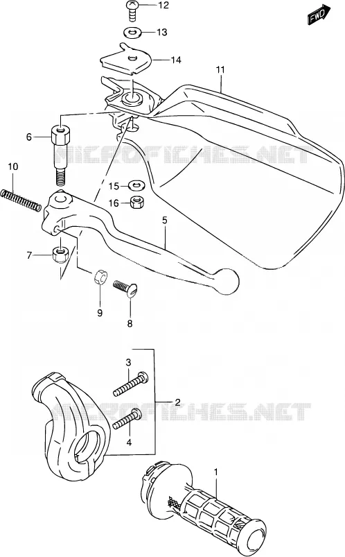 RIGHT HANDGRIPS - LEVERS  Suzuki MOTO 250 DR-Z 2003  DR-Z250 K3 (E03,E28,E33)