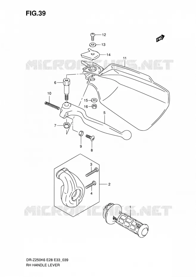 RIGHT HANDGRIPS - LEVERS  Suzuki MOTO 250 DR-Z 2006  DR-Z250 K6 (E03,E28,E33)