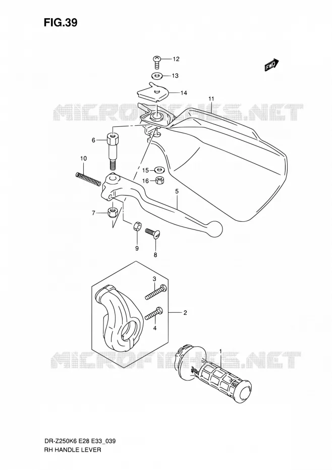 RIGHT HANDGRIPS - LEVERS  Suzuki MOTO 250 DR-Z 2007  DR-Z250 K7 (E03,E28,E33)