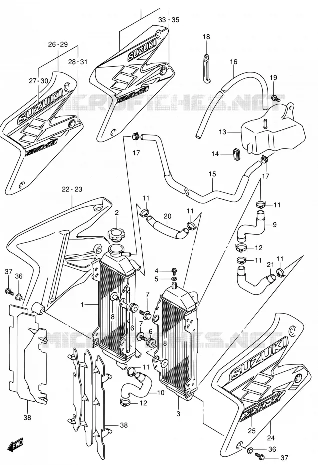 RADIATOR (MODELE K2/K3/K4) Suzuki MOTO 400 DR-Z 2003  DR-Z400EK3(E24)