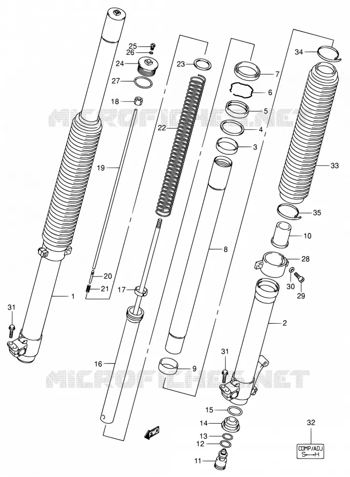 FRONT FORK (VOIR NOTE) Suzuki MOTO 400 DR-Z 2004  DR-Z400EK4(E24)
