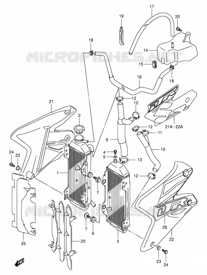 RADIATOR (MODELE Y/K1) Suzuki MOTO 400 DR-Z 2000  DR-Z400E Y (E03,E28,E33)