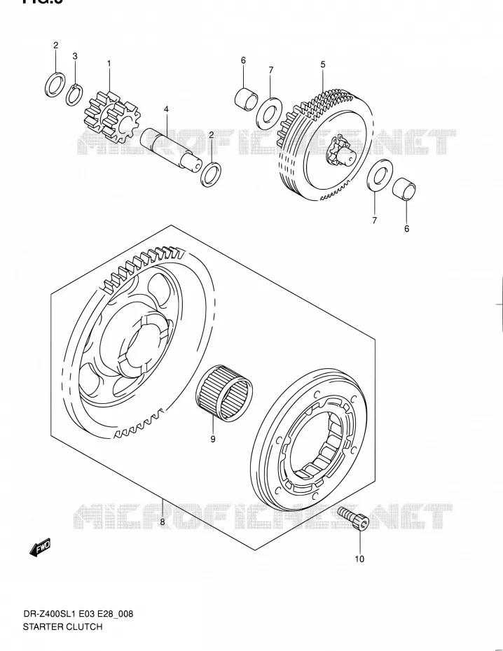 STARTER MOTOR CLUTCH Suzuki MOTO 400 DR-Z 2011  DR-Z400S L1 (E03,E28,E33)