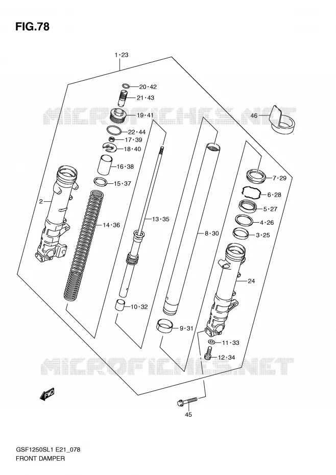 FRONT FORK (GSF1250SL1 E21) Suzuki MOTO 1250 BANDIT 2012  GSF1250SAL1(E21)