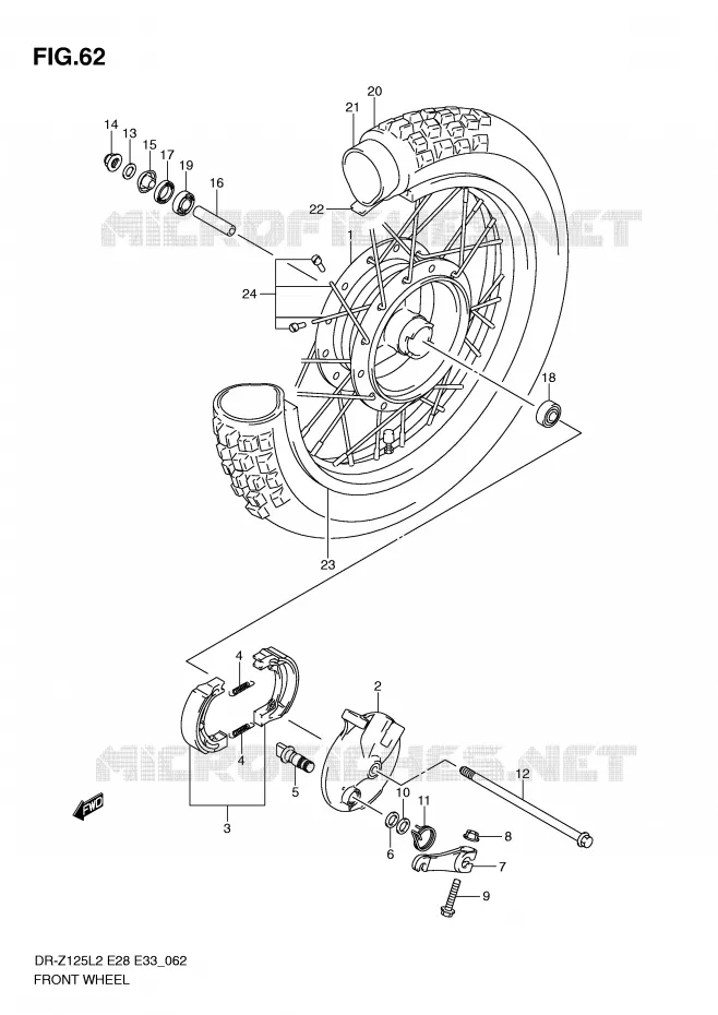 FRONT WHEEL (DR-Z125L2 E28) Suzuki MOTO 125 DR-Z 2012  DR-Z125LL2(E28)