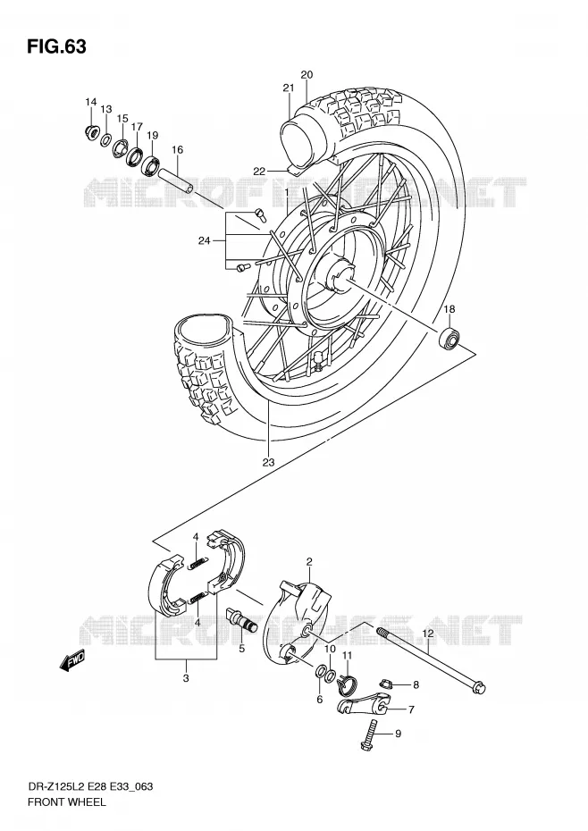 FRONT WHEEL (DR-Z125L2 E33) Suzuki MOTO 125 DR-Z 2012  DR-Z125LL2(E28)