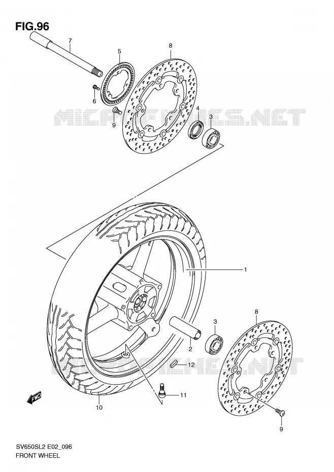 FRONT WHEEL (SV650SAL2 E24) Suzuki MOTO 650 SV 2012  SV650SAL2(E02)