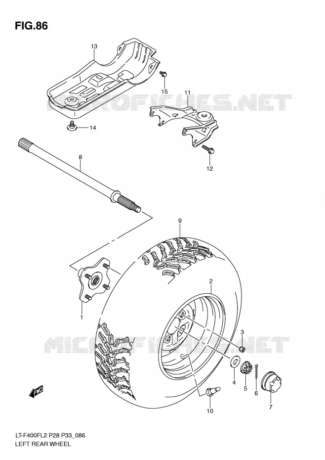 LEFT HAND REAR WHEEL Suzuki QUAD 400 KINGQUAD 2012  LT-F400FZL2(P28)