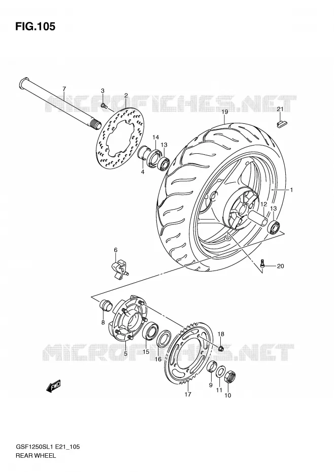 REAR WHEEL (GSF1250SL1 E24) Suzuki MOTO 1250 BANDIT 2012  GSF1250SAL1(E21)