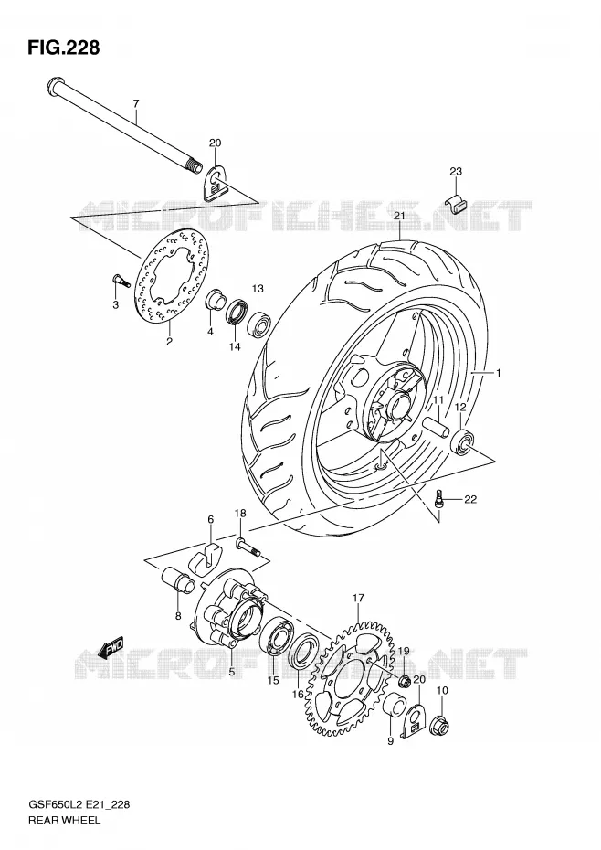 REAR WHEEL (GSF650SUL2 E21) Suzuki MOTO 650 BANDIT 2012  GSF650SAL2(E21)