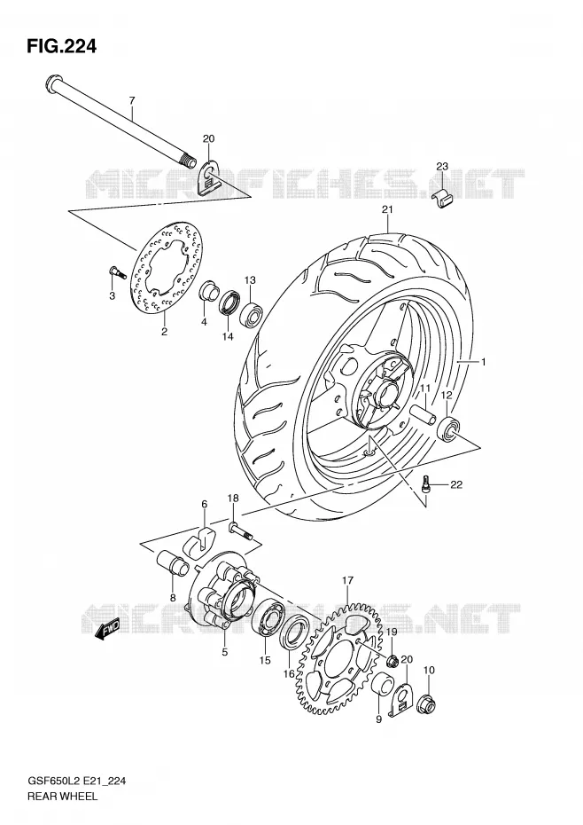 REAR WHEEL (GSF650UL2 E21) Suzuki MOTO 650 BANDIT 2012  GSF650AL2(E21)