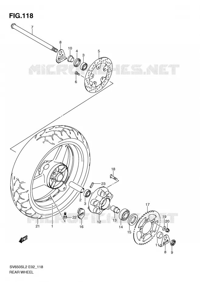 REAR WHEEL (SV650SL2 E2) Suzuki MOTO 650 SV 2012  SV650SL2(E02)