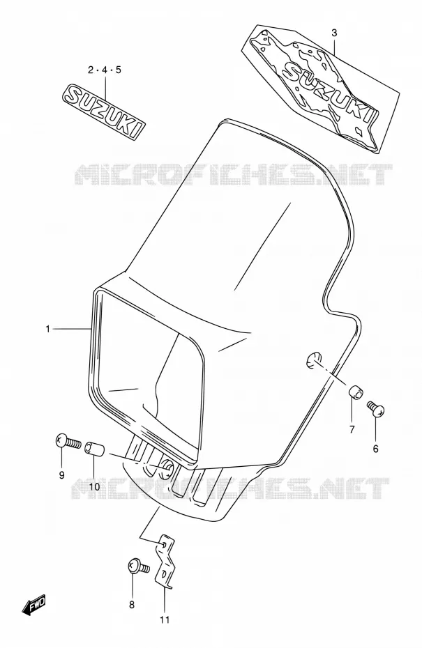 HEADLIGHT COVER (MODELE R/S/T/V/W) Suzuki MOTO 125 DR 1997  DR125SEV/DR125SEUV