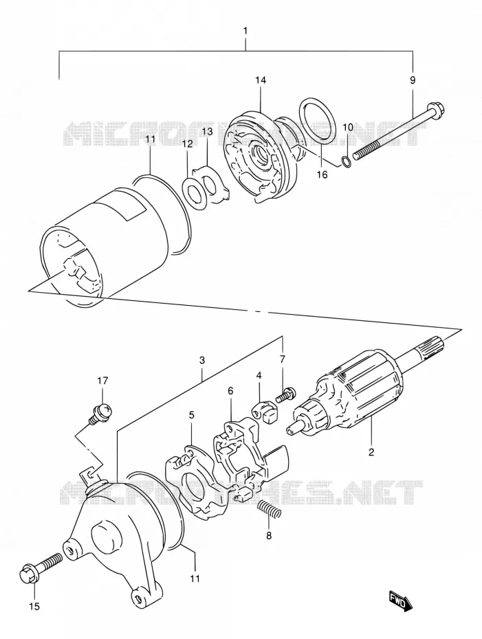 STARTER MOTOR (MODELE R/S/T/V/W/X) Suzuki MOTO 125 DR 1999  DR125SEX/DR125SEUX