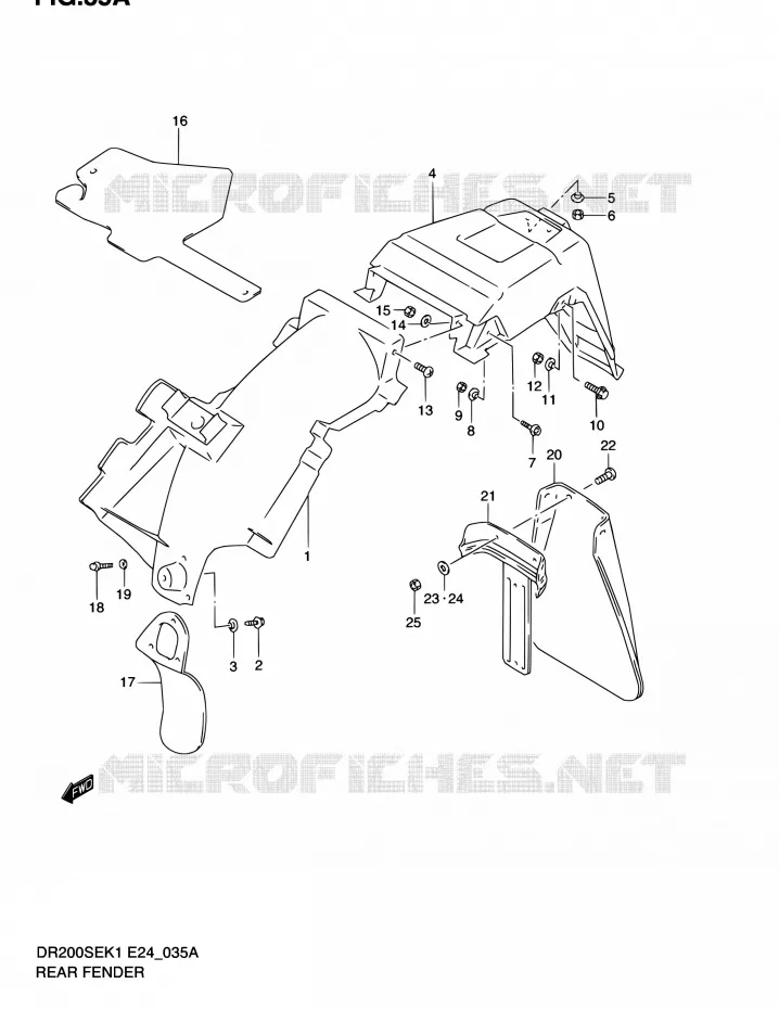REAR FEDNER (MODELE K2/K3/K4/K5) Suzuki MOTO 200 DR 2002  DR200SE K2 (E06,E24)