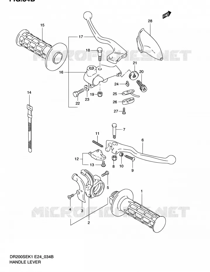 GRIPS & LEVERS (MODEL K2 E06,P09,MODEL K3/K4/K5 E06) Suzuki MOTO 200 DR 2004  DR200SE K4 (E06,E24)