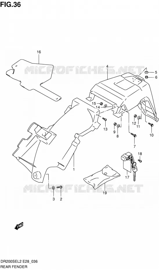 REAR FEDNER Suzuki MOTO 200 DR 2012  DR200SE L2 (E03,E28,E33)