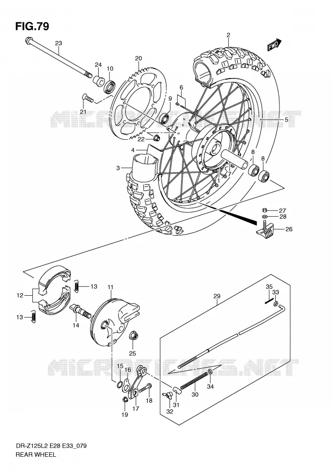 REAR WHEEL (DR-Z125L2 E28) Suzuki MOTO 125 DR-Z 2012  DR-Z125LL2(E28)