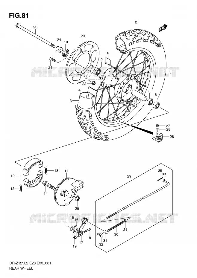 REAR WHEEL (DR-Z125LL2 E28) Suzuki MOTO 125 DR-Z 2012  DR-Z125LL2(E28)