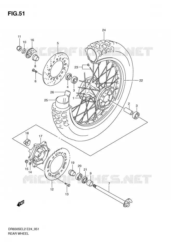 REAR WHEEL Suzuki MOTO 650 DR 2012  DR650SEL2(E24)