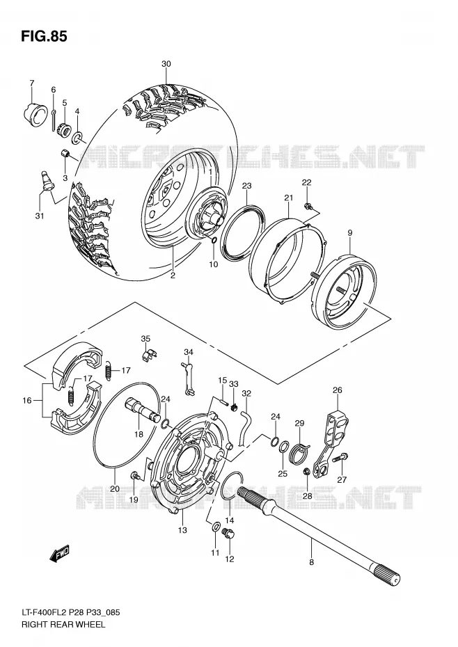 RIGHT HAND REAR WHEEL Suzuki QUAD 400 KINGQUAD 2012  LT-F400FZL2(P28)
