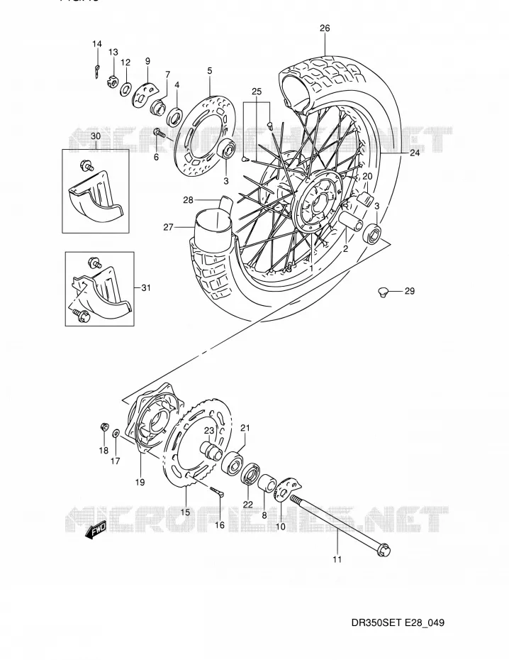 REAR WHEEL (MODELE L/M/N/P/R/S) Suzuki MOTO 350 DR 1993  DR350S P (E03,E28,E33)