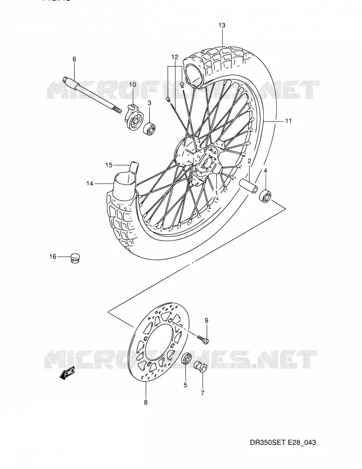 FRONT WHEEL Suzuki MOTO 350 DR 1994  DR350SE R (E03,E28,E33)