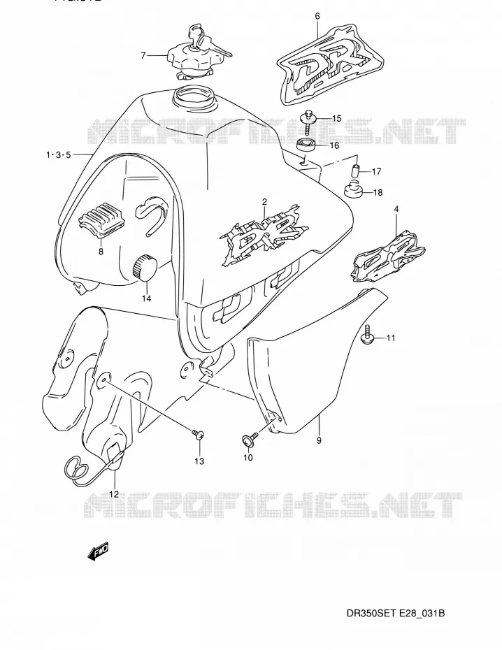 FUEL TANK (MODELE R/S/T) Suzuki MOTO 350 DR 1996  DR350SE T (E03,E28,E33)