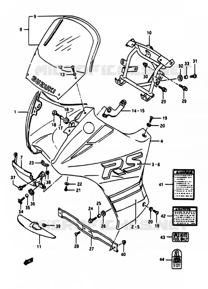 FAIRING - LABELS (MODELE L 0NF) Suzuki MOTO 650 DR 1990  DR650RS M/DR650RSU M