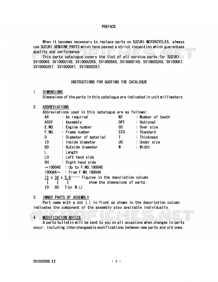 * CATALOG PREFACE * Suzuki MOTO 1000 SV 2006  SV1000SK6(E2)