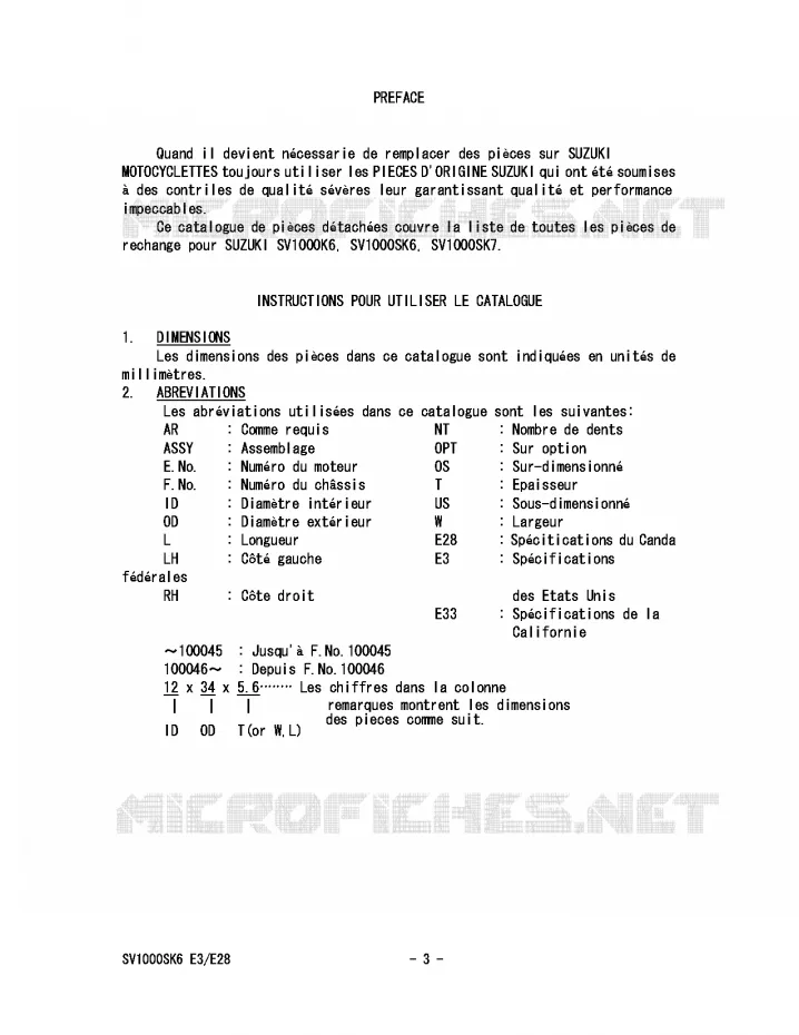 * CATALOG PREFACE * Suzuki MOTO 1000 SV 2007  SV1000SK7(E3/E28)