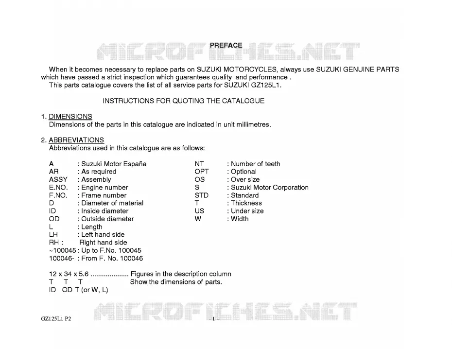 * CATALOG PREFACE * Suzuki MOTO 125 MARAUDER 2011  GZ125L1(P02)