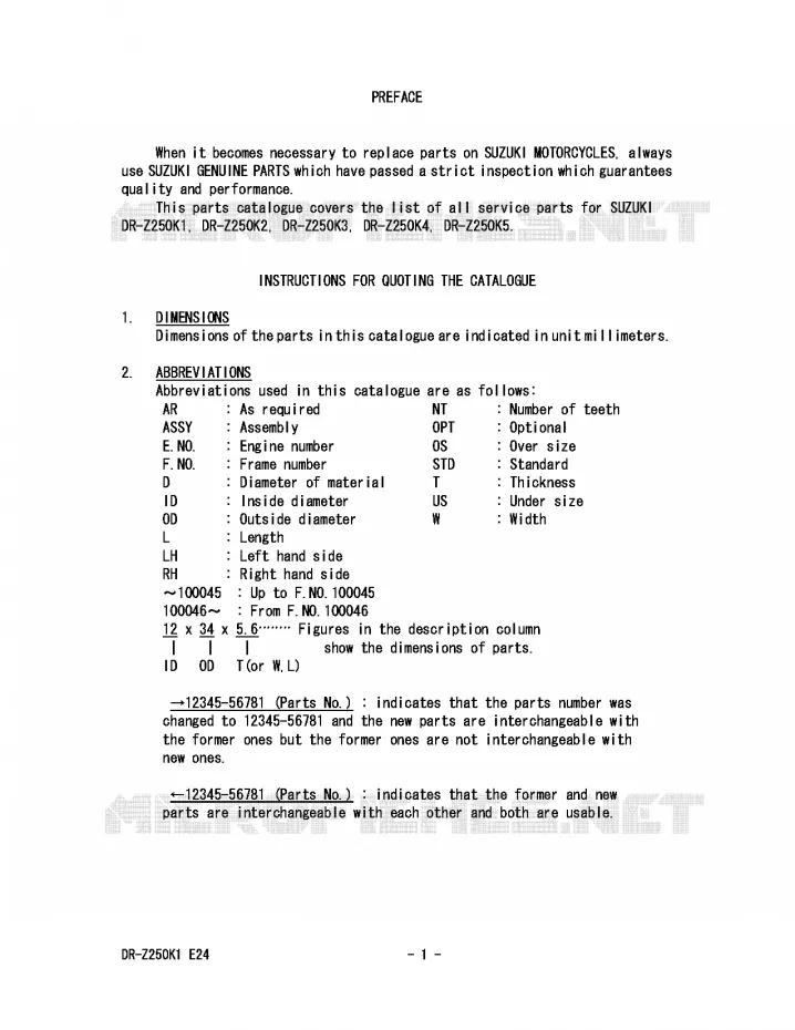 * CATALOG PREFACE * Suzuki MOTO 250 DR-Z 2002  DR-Z250K2(E24)