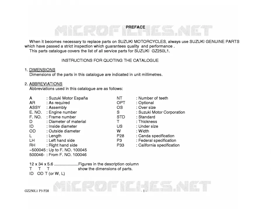 * CATALOG PREFACE * Suzuki MOTO 250 MARAUDER 2011  GZ250L1(P3)