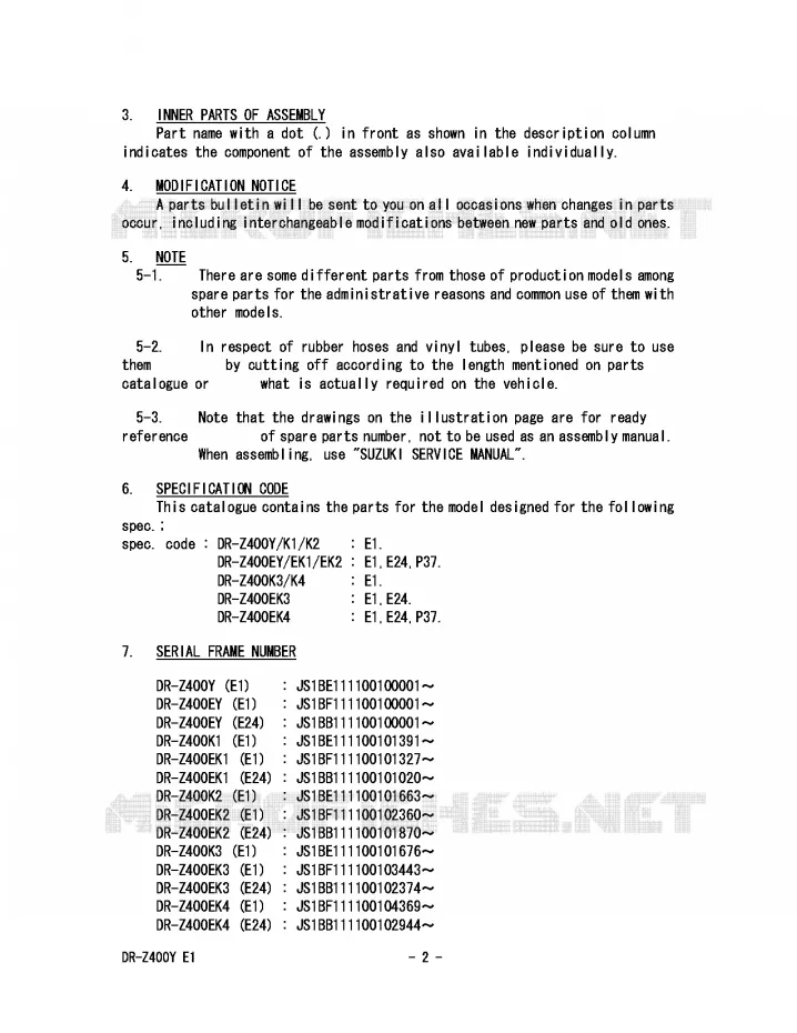 * CATALOG PREFACE * Suzuki MOTO 400 DR-Z 2002  DR-Z400K2(E1)