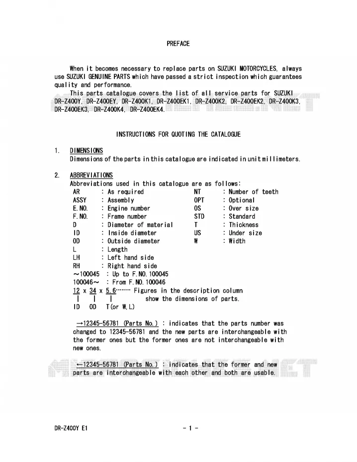 * CATALOG PREFACE * Suzuki MOTO 400 DR-Z 2004  DR-Z400K4(E1)